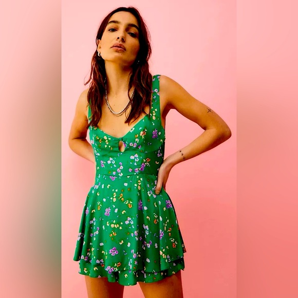 Urban Outfitters Pants - Urban Outfitters kelly green romper with flowers